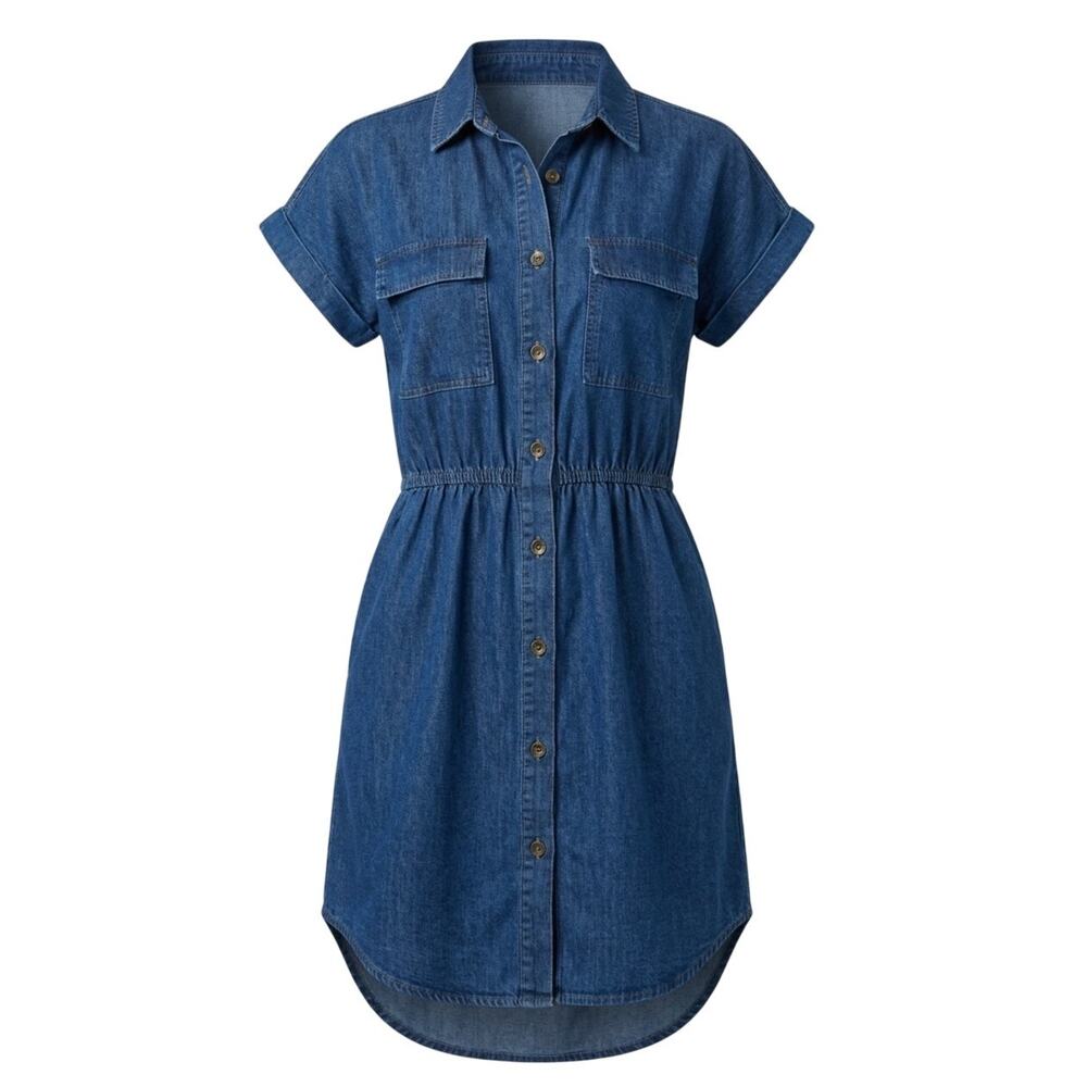 Indulge Women's Blue Wash Denim Look Knit Dress Size Medium